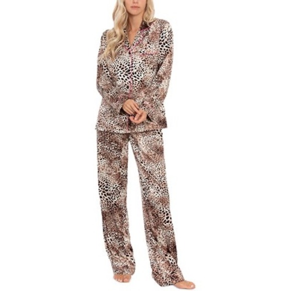 Linea Donatella Other - Linea Donatella Leopard Print Pajama Set Top Pants Pink Trim Women's M